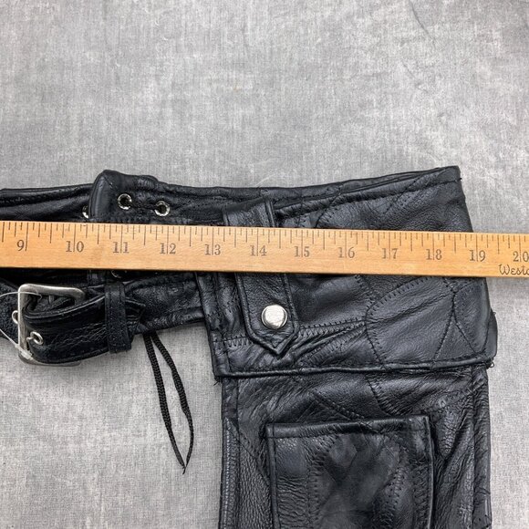 Unbranded Chaps Adult Medium Black Leather Patchwork Buckle Lace Up Zip VTG - Picture 9 of 11